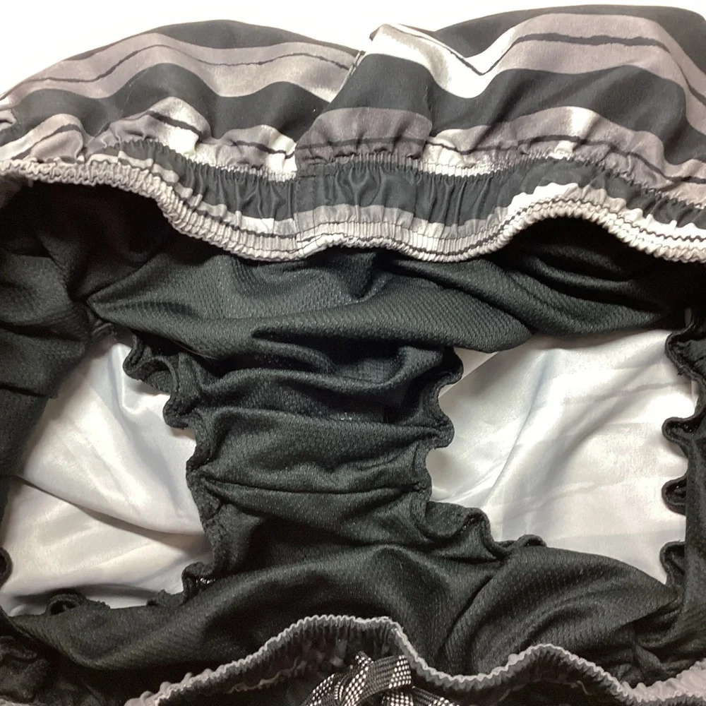 Nike Striped Bathing Suit Swim Trunks‎ Men’s Size XXL Striped Black Gray White